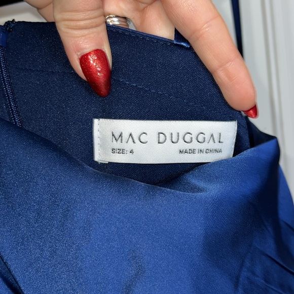 NWT Ieena for Mac Duggal Blue One Shoulder Bishop Sleeve Flowy Gown - 67866 - Picture 6 of 9